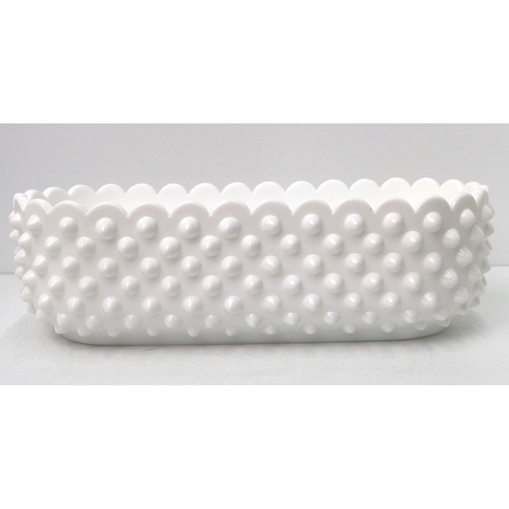 Fenton Hobnail Planter Vintage White Milk Glass Scalloped Trough Excellent 10in